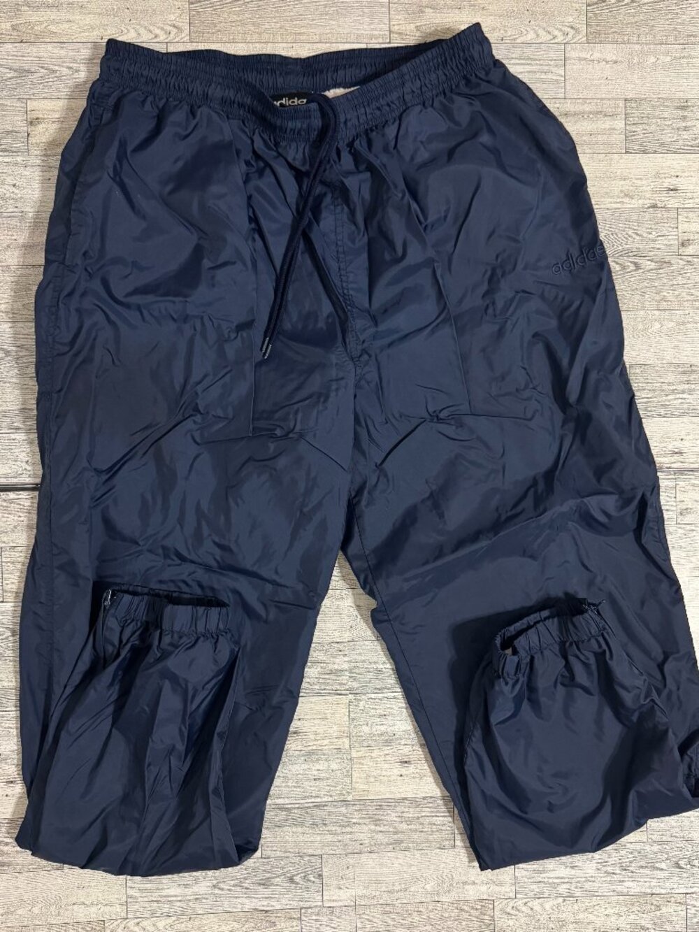 Vintage 90s Adidas Lined Nylon Track Pants Navy Blue Size XL Made in Taiwan